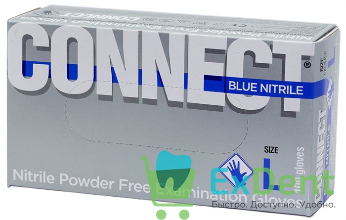 Перчатки Connect blue L, нитриловые, неопудренные, нестерильные, смотровые (100 шт) - фото 35170