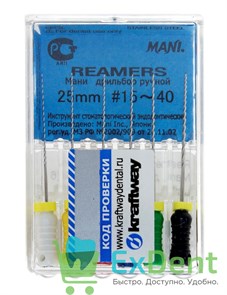 Reamers №15-40, 25 мм, Mani, каналорасширитель (дрильбор) ручной (6 шт)