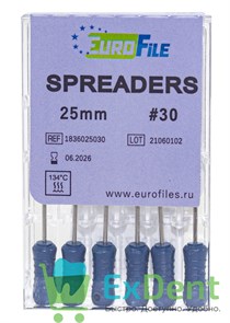 Spreaders (Спредер) №30, 25 мм, EuroFile, для латеральной конденсации гуттаперчи, ручные (6 шт)
