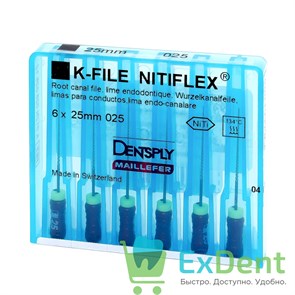 K-file Nitiflex №25, 25 мм, Dentply, никель-титан, ручной, для препарирования канала (6 шт)