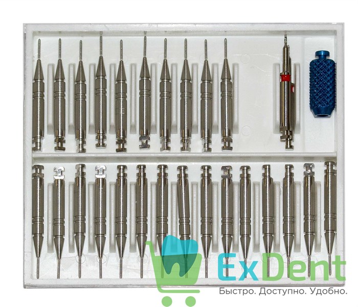 Штифты титановые парапульпарные TRI-STAR ,021"/0.6 мм (25 шт + 1 бор + ручка) 21334 - фото 33648