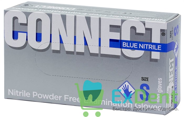 Перчатки Connect blue S, нитриловые, неопудренные, нестерильные, смотровые (100 шт) - фото 36241