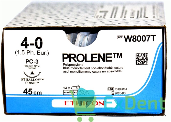 Шовный материал Prolene (Пролен) 4-0, 45 см с иглой 16 мм PC-3 - фото 39066