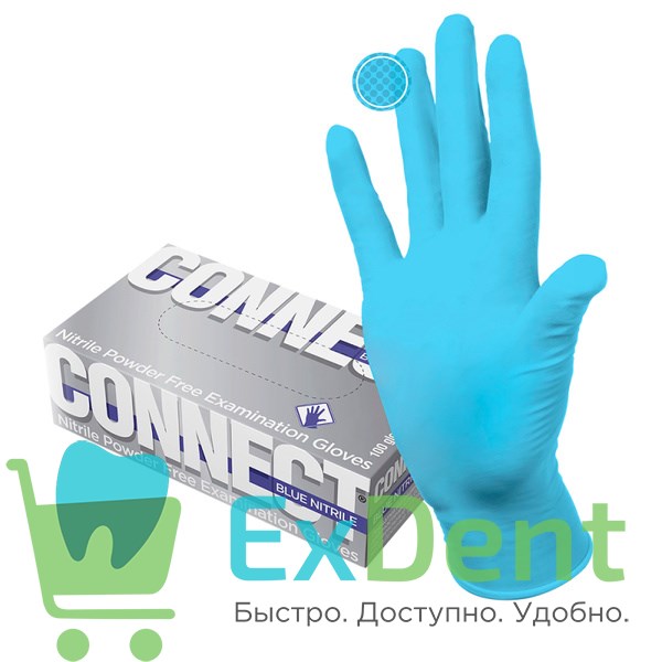 Перчатки Connect blue L, нитриловые, неопудренные, нестерильные, смотровые (200 шт) - фото 41051