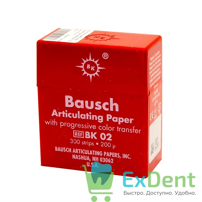 Артикуляционная бумага прямая BK02, красная Bausch (200 мкм х 300 шт) - фото 8863