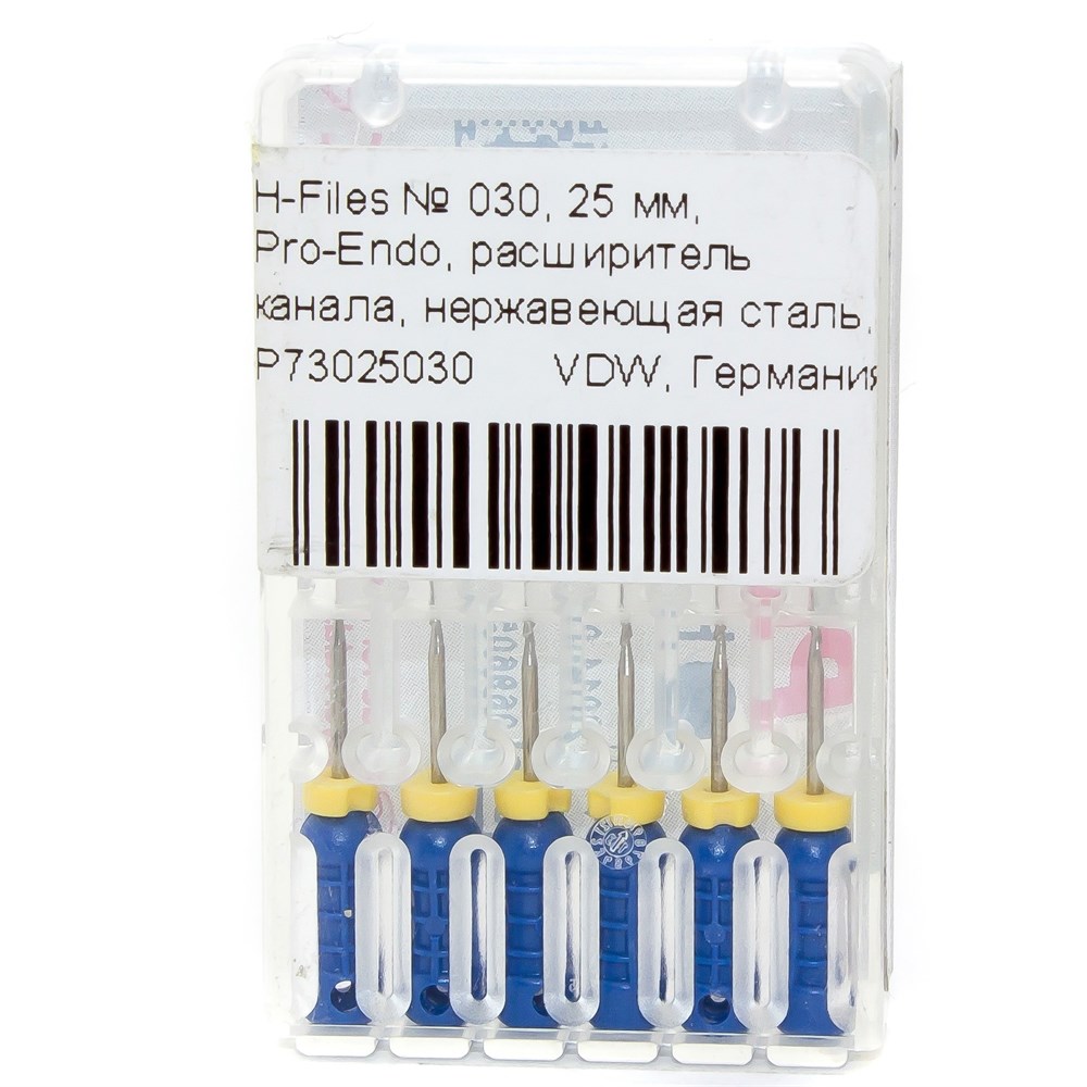 H-Files №30, 25 мм, Pro-Endo, расширитель канала, нержавеющая сталь, нестерильные (6 шт)