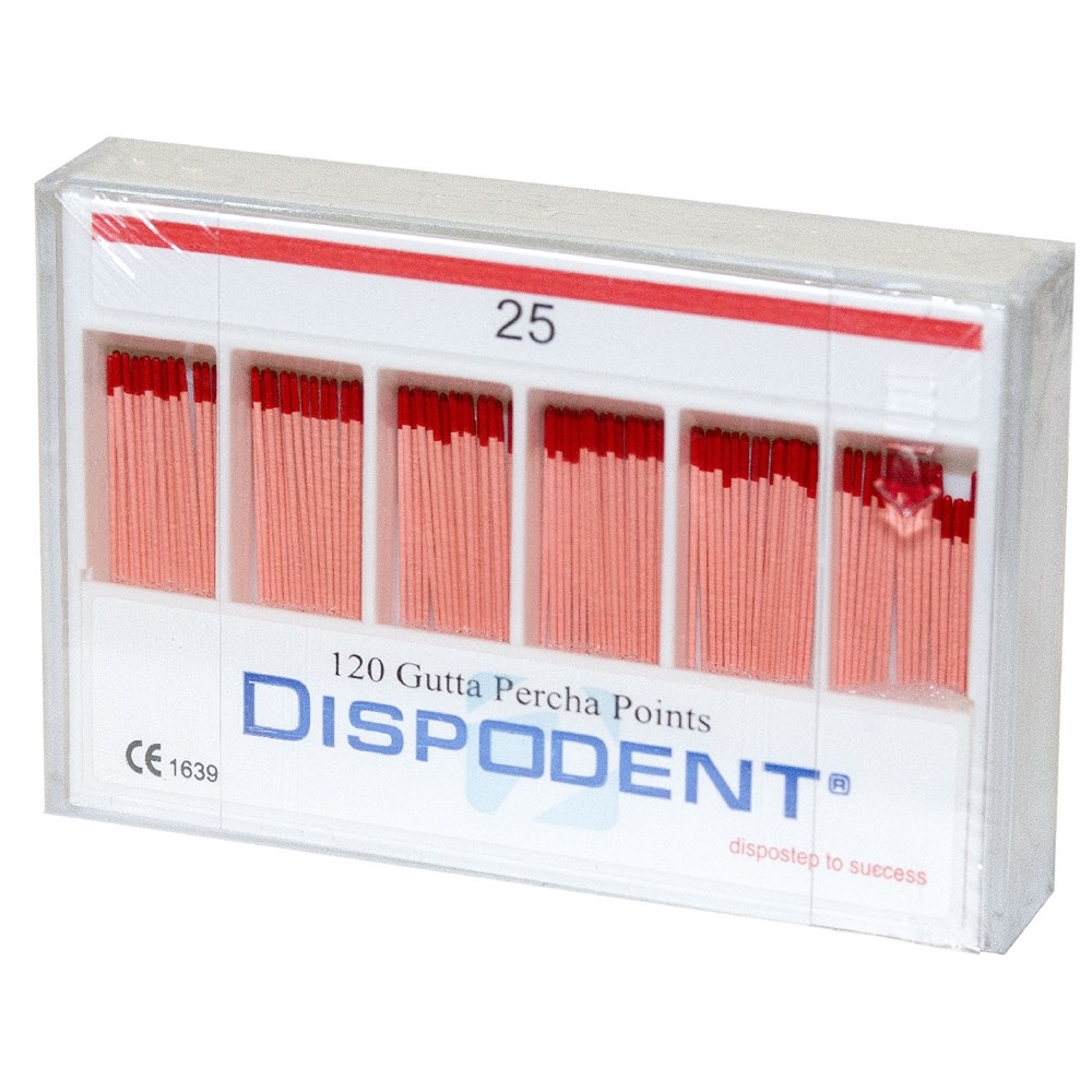 Гуттаперчевые штифты 02 №25 Dispodent - для пломбирования корневых каналов (120 шт)