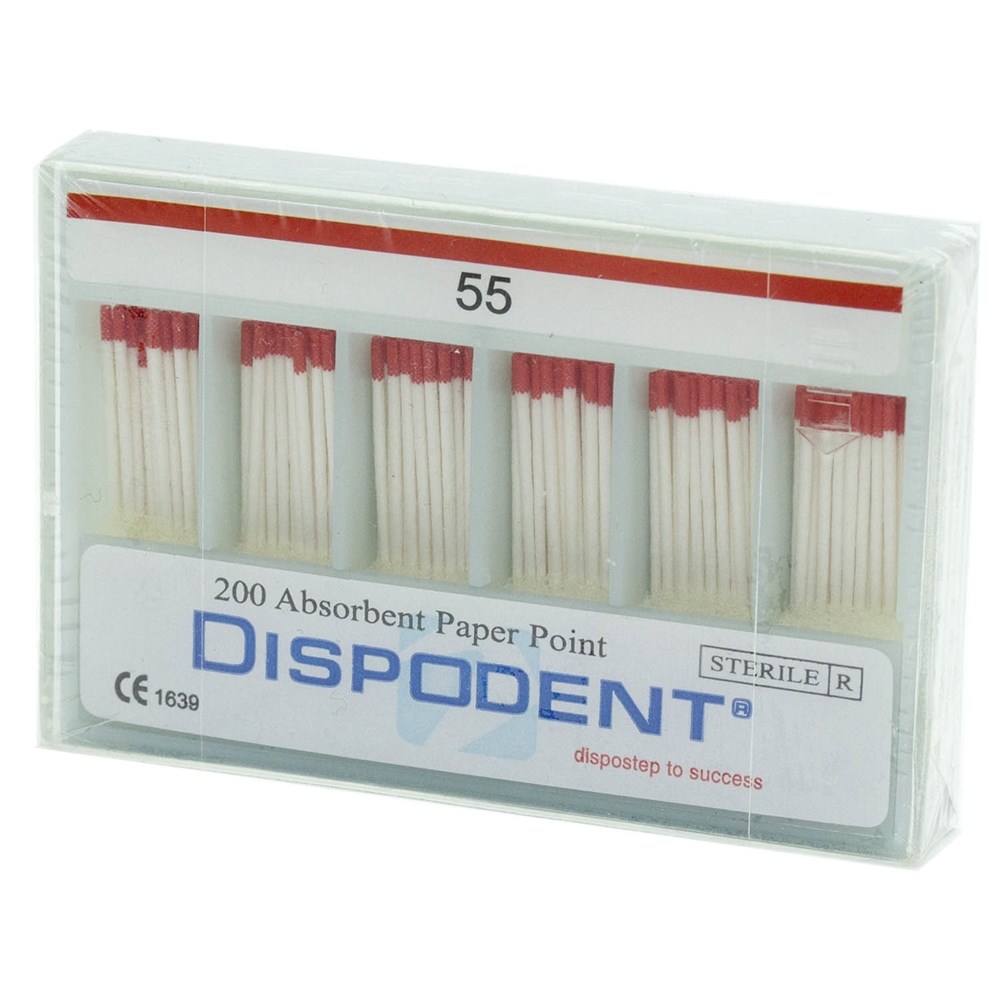 Бумажные штифты 02 №55 Dispodent - для удаления влаги в канале (200 шт)