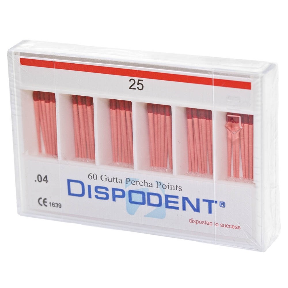 Гуттаперчевые штифты 04 №25 Dispodent - для пломбирования корневых каналов (60 шт)