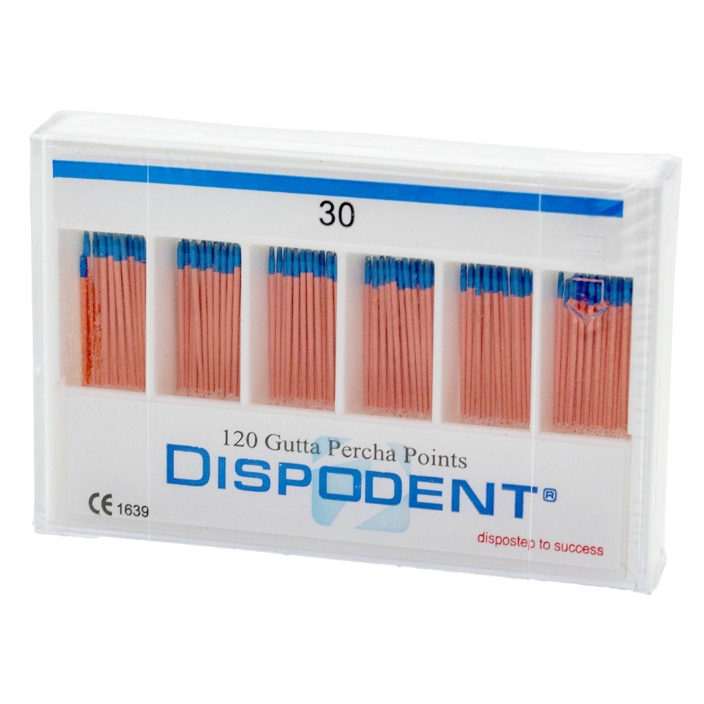 Гуттаперчевые штифты 02 №30 Dispodent - для пломбирования корневых каналов (120 шт)