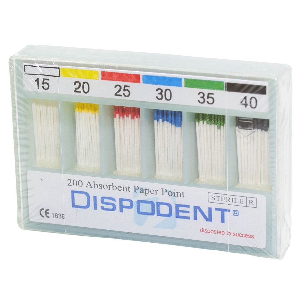 Бумажные штифты 02 №15-40 Dispodent - для удаления влаги в канале (200 шт)