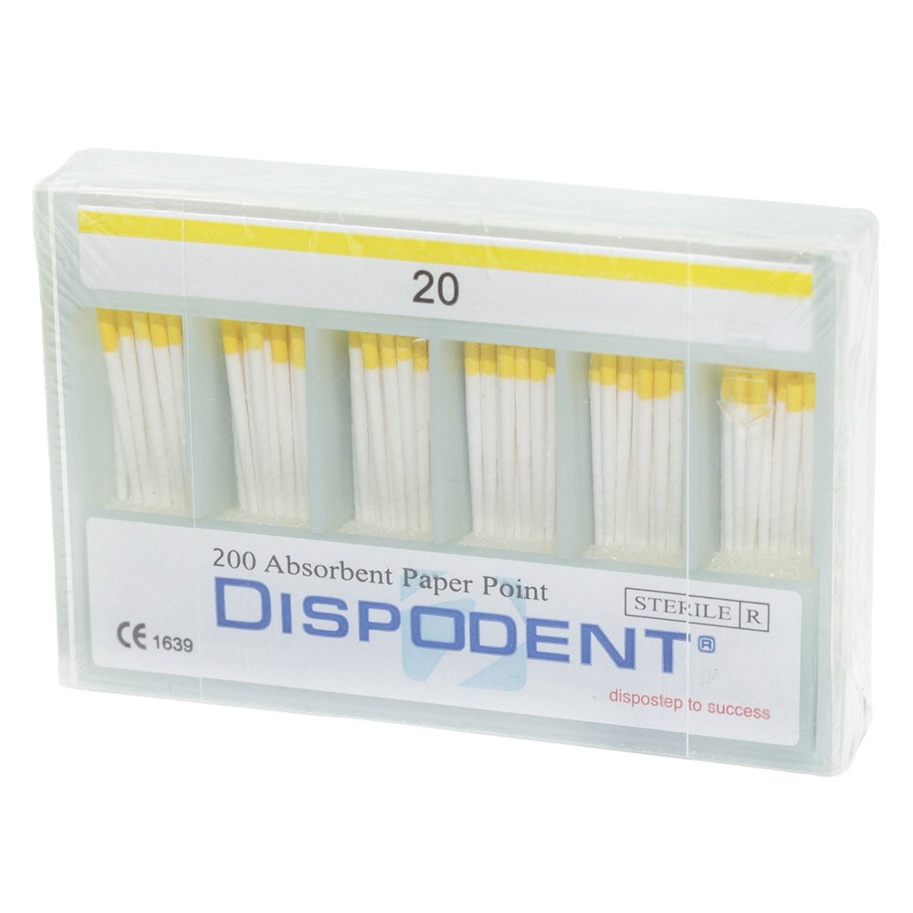 Бумажные штифты 02 №20 Dispodent - для удаления влаги в канале (200 шт)