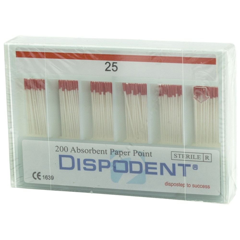 Бумажные штифты 02 №25 Dispodent - для удаления влаги в канале (200 шт)