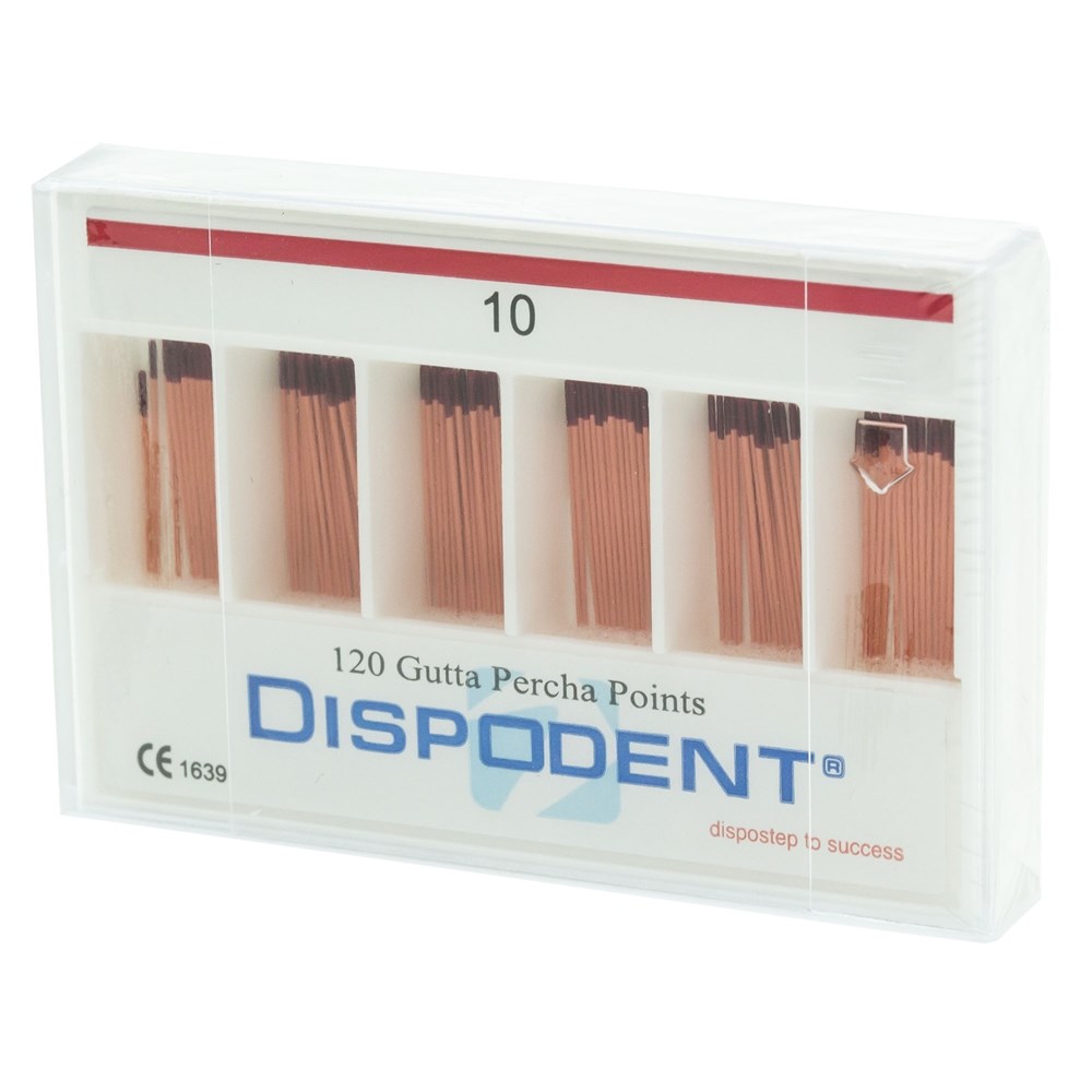 Гуттаперчевые штифты 02 №10 Dispodent - для пломбирования корневых каналов (120 шт)