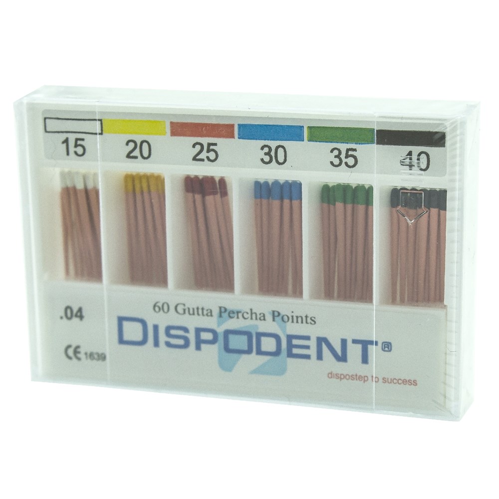 Гуттаперчевые штифты 04 №15-40 Dispodent для пломбирования корневых каналов (60 шт)