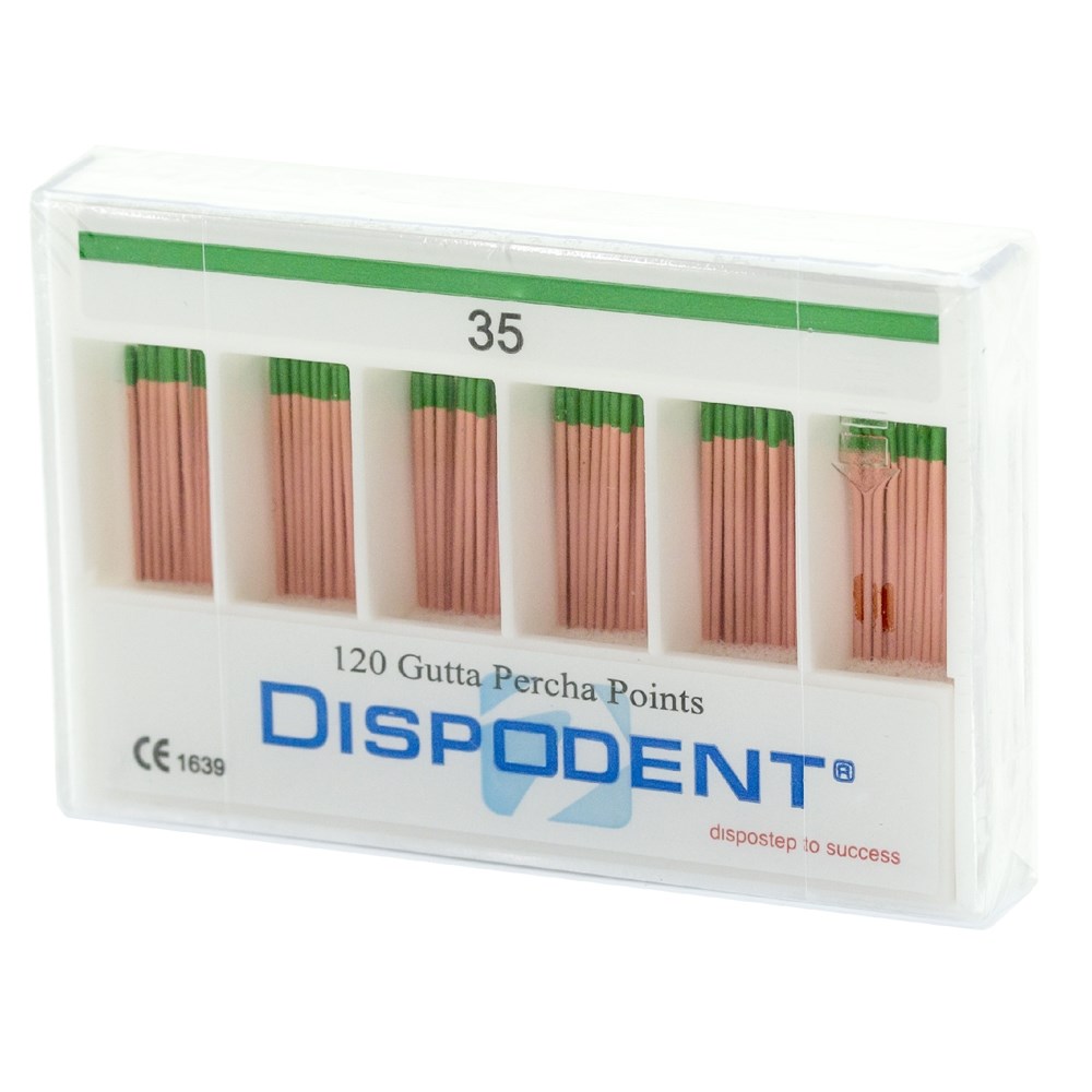 Гуттаперчевые штифты 02 №35 Dispodent для пломбирования корневых каналов (120 шт)