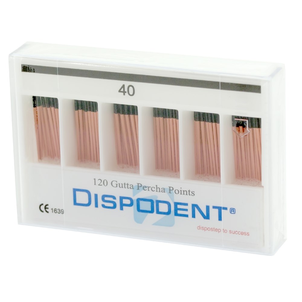 Гуттаперчевые штифты 02 №40 Dispodent для пломбирования корневых каналов (120 шт)