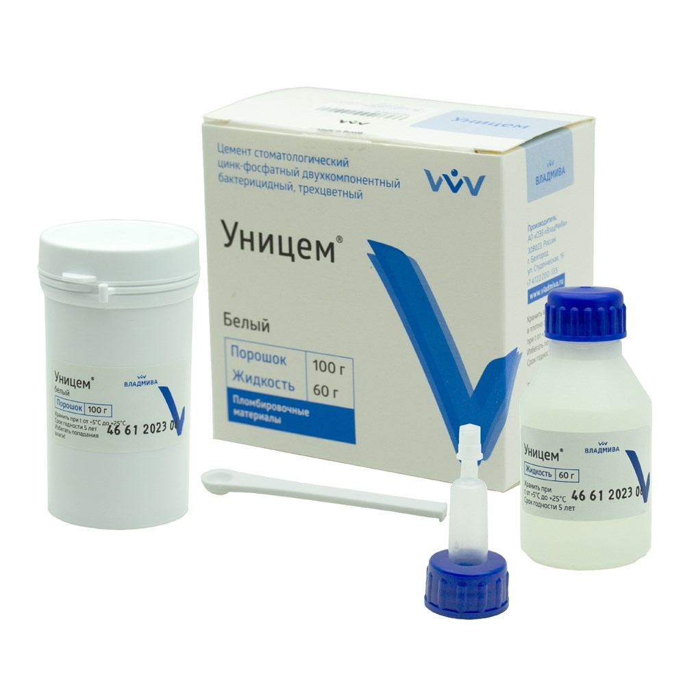 Уницем - цинкфосфатный цемент, белый (100 г + 60 г)