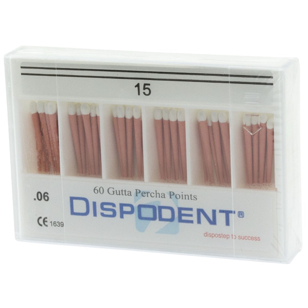 Гуттаперчевые штифты 06 №15 Dispodent для пломбирования корневых каналов (60 шт)