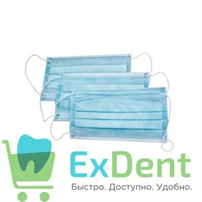 Маски медицинские голубые Kimberly, трехслойные, на резинках (50 шт) 12833