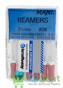 Reamers №6, 21 мм, Mani, каналорасширитель (дрильбор) ручной (6 шт)
