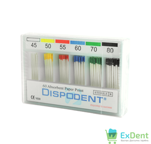 Бумажные штифты 04 №45-80 Dispodent - для удаления влаги в канале (100 шт)