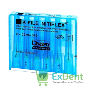 K-file Nitiflex №15, 25 мм, Dentply, никель-титан, ручной, для препарирования канала (6 шт)