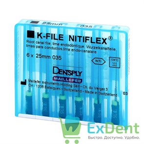 K-file Nitiflex №35, 25 мм, Dentply, никель-титан, ручной, для препарирования канала (6 шт)