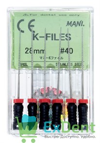 K-Files №40, 28 мм, Mani, ручной каналорасширитель (6 шт)